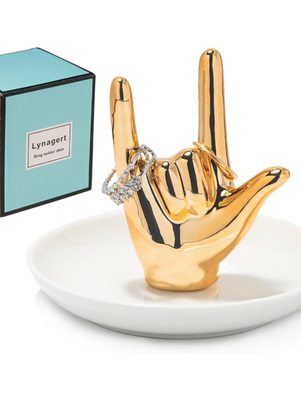 I LOVE YOU Hand Ring Holder Dish Ceramic Jewelry Holder Dish Trinket tray for Ri